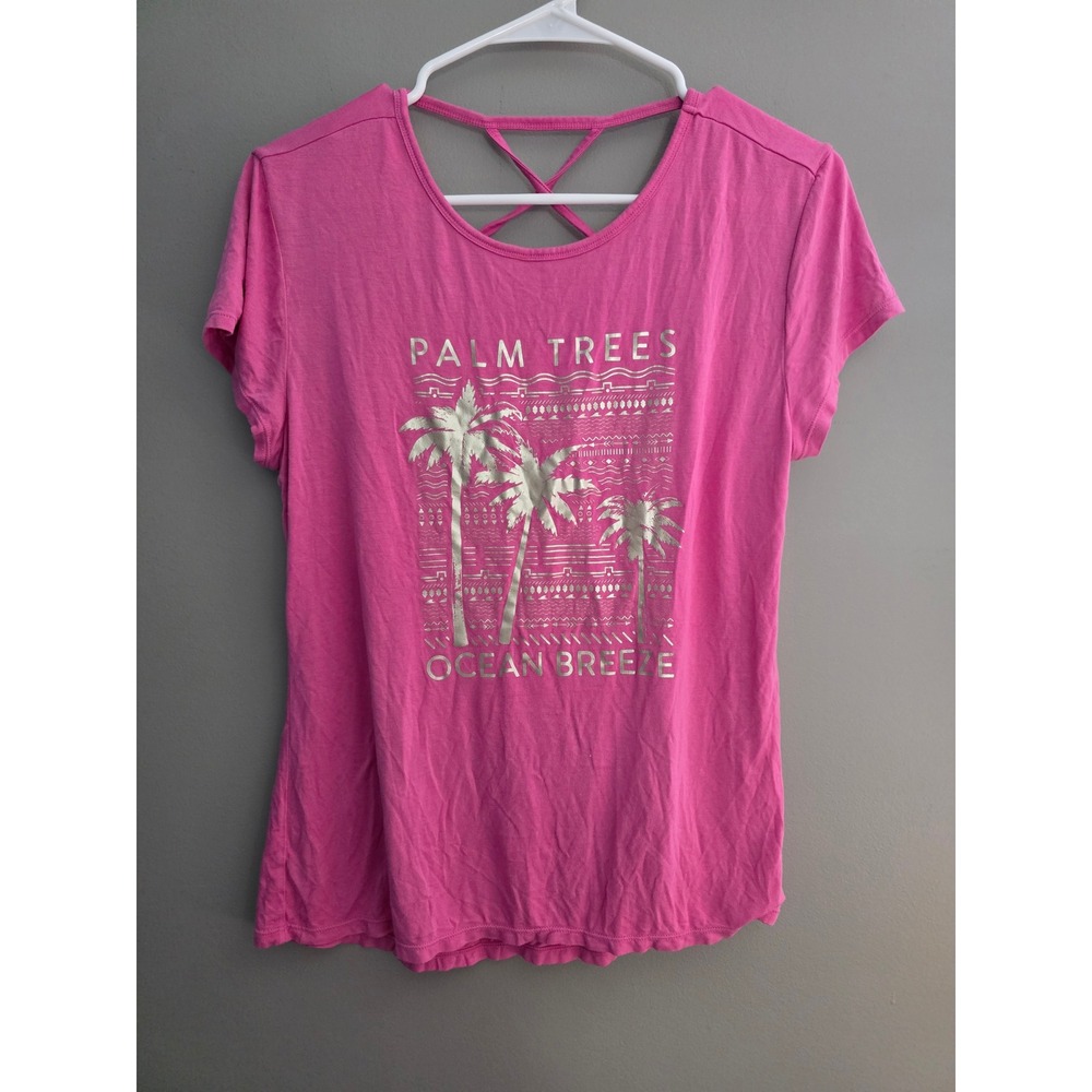 Reel‎ Legends Pink Palm Trees Ocean Breeze Graphic Tee Strappy Back Medium
